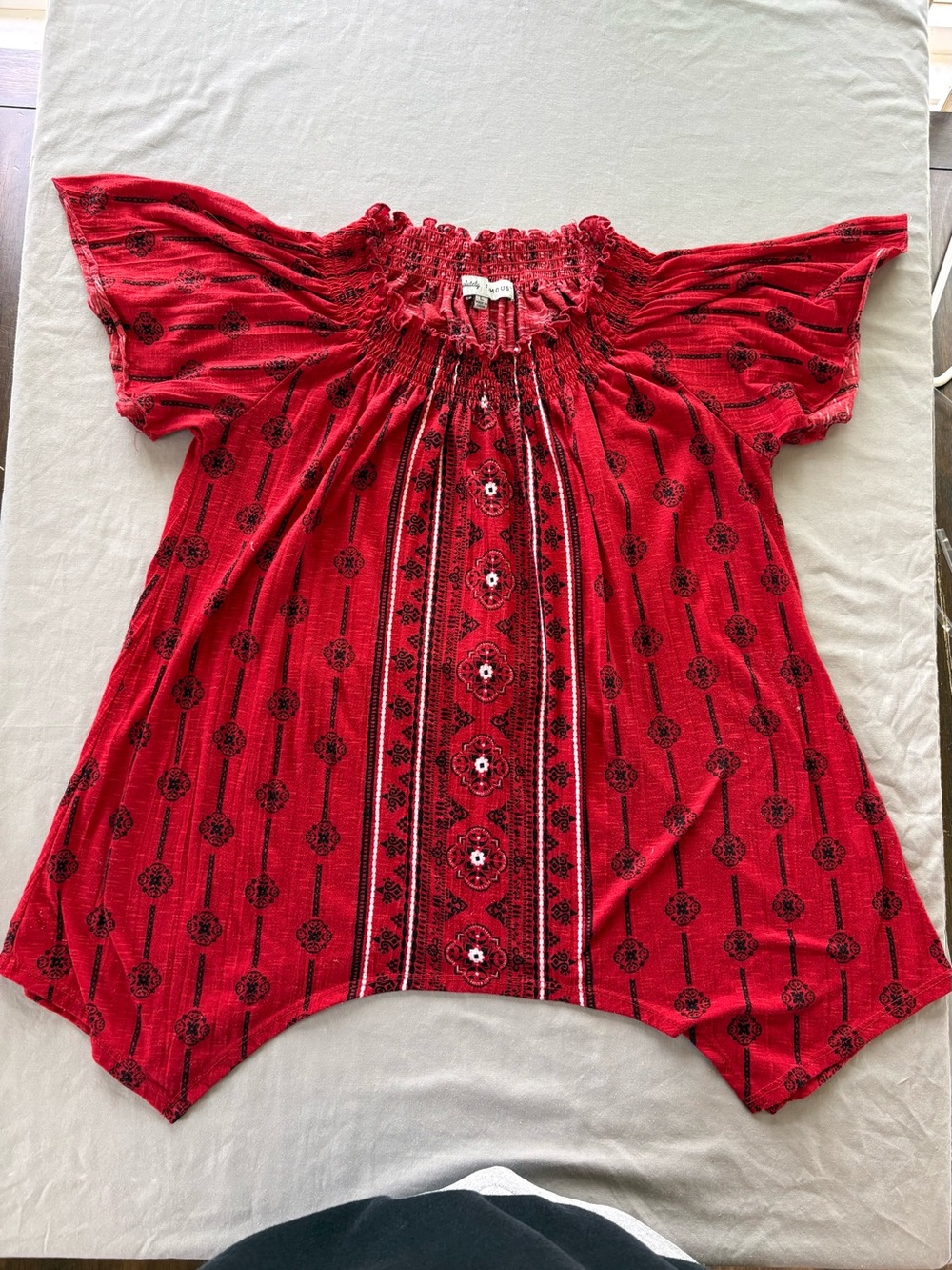 Absolutely Famous Red Smocked Boho Tunic